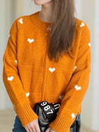 Heart Round Neck Zip Up Cardigan - Delanoir