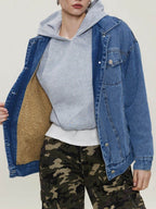 Button Up Collared Neck Long Sleeve Denim Jacket - Delanoir