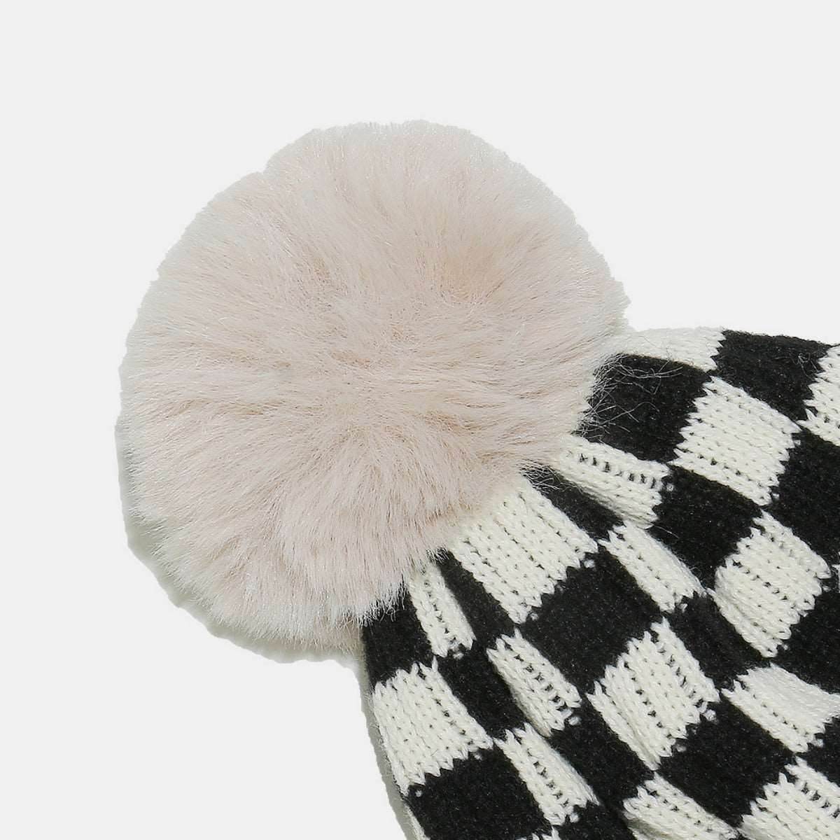 Checkered Knit Hat with Pompom - Delanoir