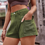High-Waist Denim Shorts with Pockets - Delanoir