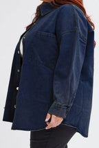 Plus Size Snap Down Pocketed Denim Jacket - Delanoir