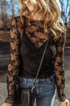 Surplice Cami and Lace Long Sleeve Cover Up Set - Delanoir