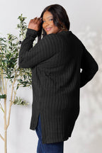 Basic Bae Full Size Ribbed Round Neck Long Sleeve Slit Top - Delanoir