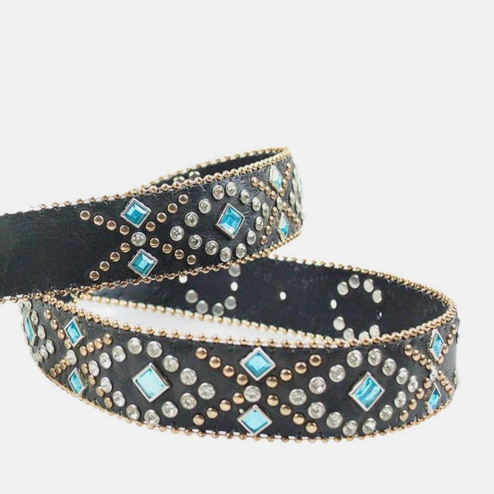 Rhinestone PU Leather Belt - Delanoir
