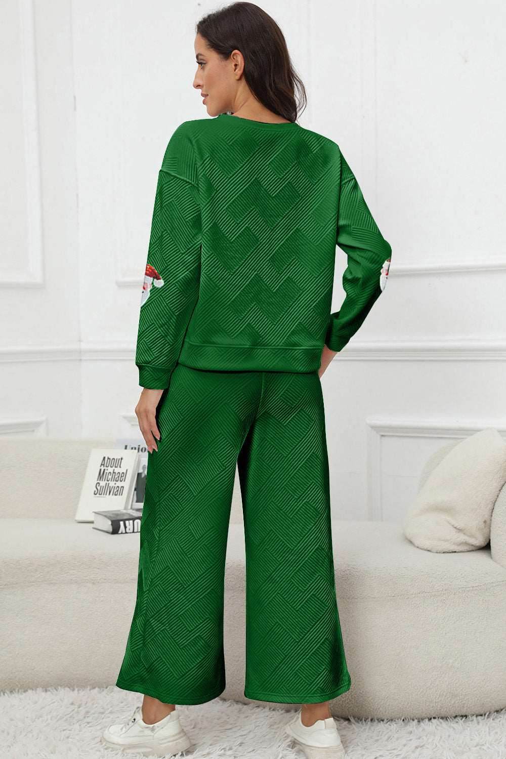 Santa Sequin Round Neck Top and Pants Set - Delanoir