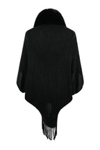 Fringe Detail Long Sleeve Ribbed Poncho - Delanoir