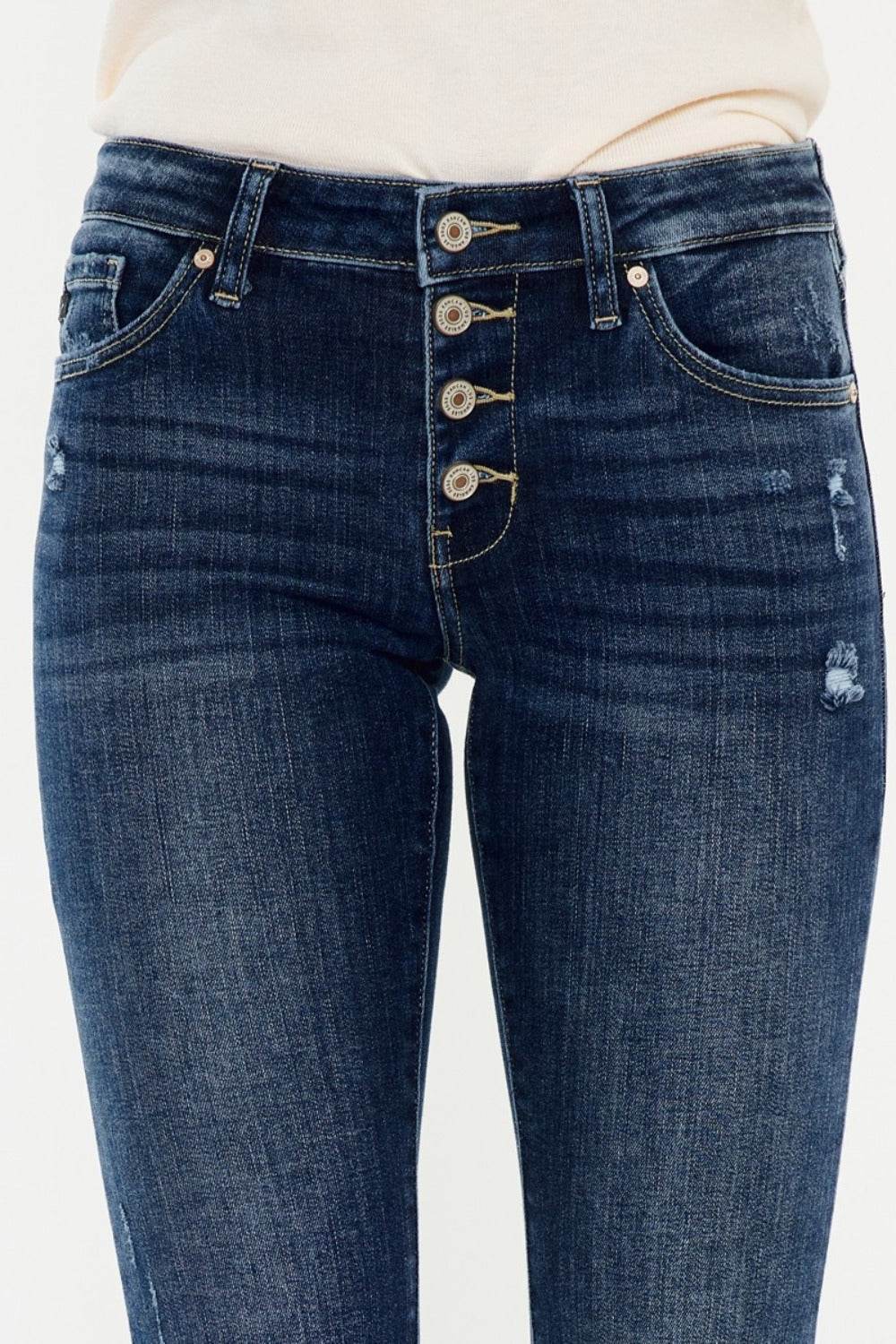 Kancan Mid Rise Button Fly Flare Jeans - Delanoir