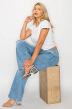 bytos Full Size Distressed High Rise Straight Jeans - Delanoir