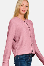 Zenana Button Down Long Sleeve Sweater Cardigan - Delanoir