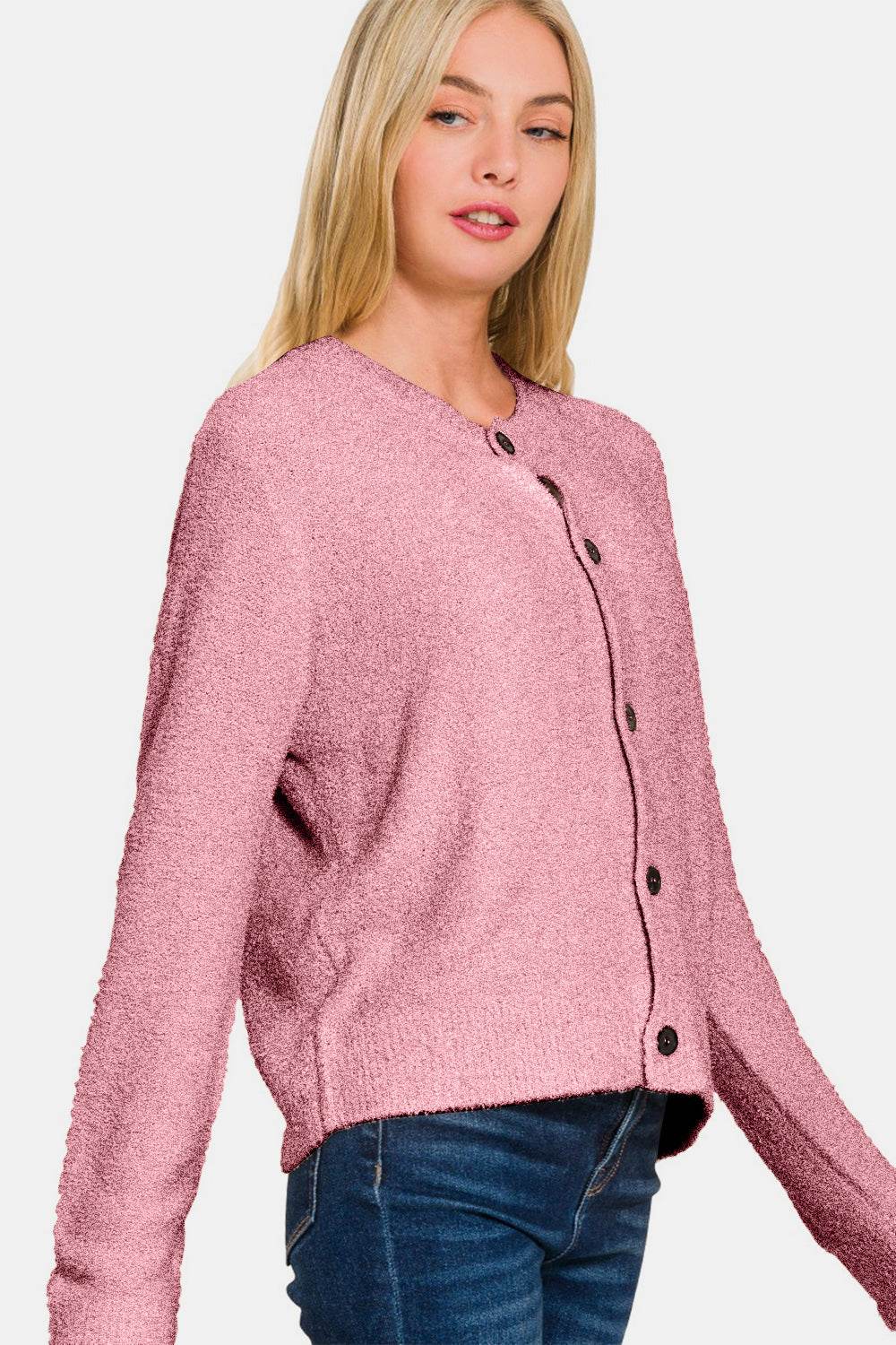 Zenana Button Down Long Sleeve Sweater Cardigan - Delanoir