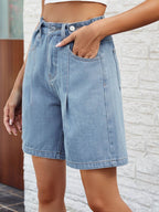 High Waist Denim Shorts with Pockets - Delanoir