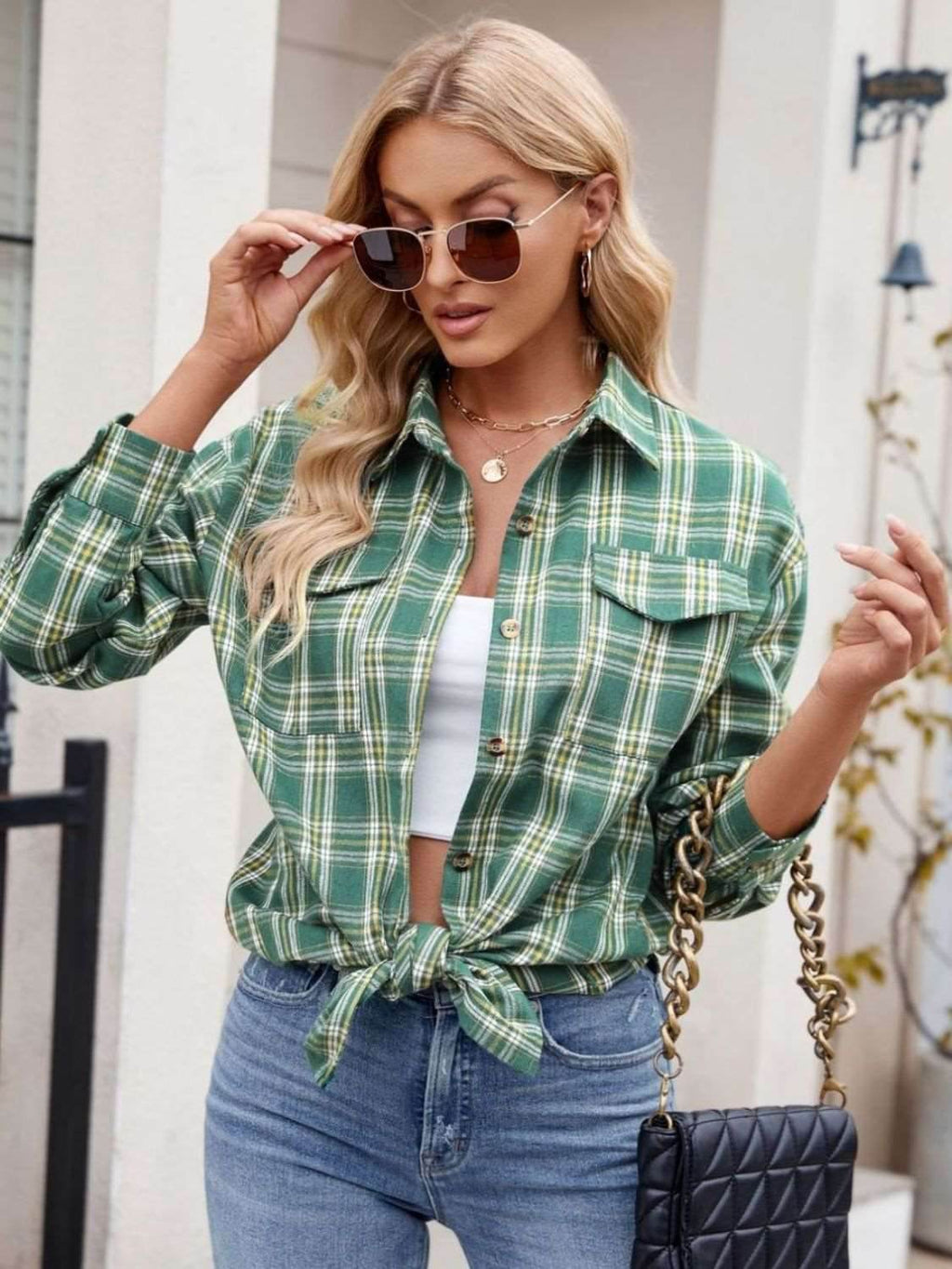 Mandy Plaid Button Up Long Sleeve Shirt - Delanoir
