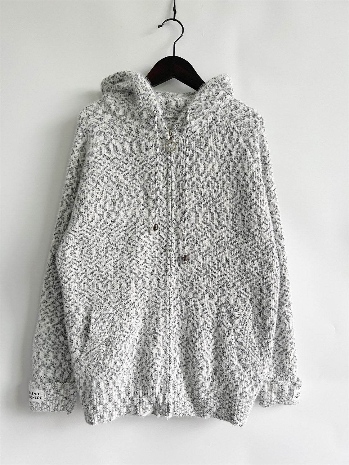 Zip Up Drawstring Long Sleeve Hooded Sweater - Delanoir