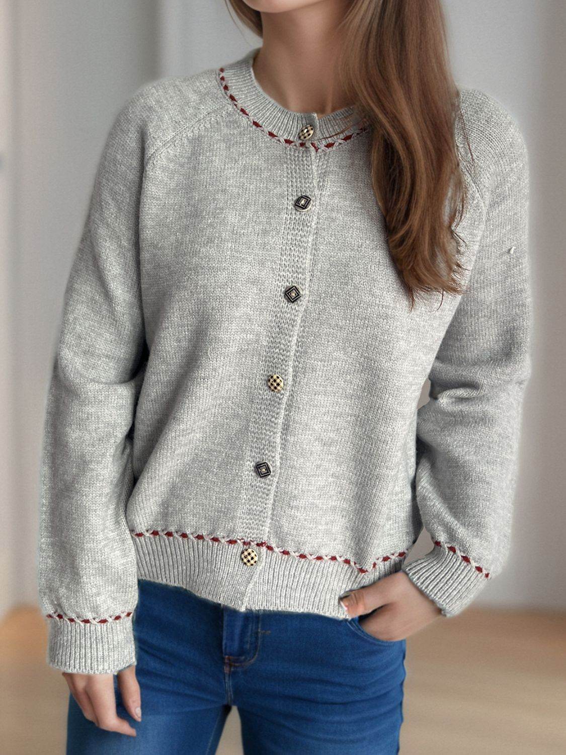Button Down Long Sleeve Cardigan - Delanoir