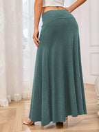 Solid Elastic Waist Maxi Skirt - Delanoir