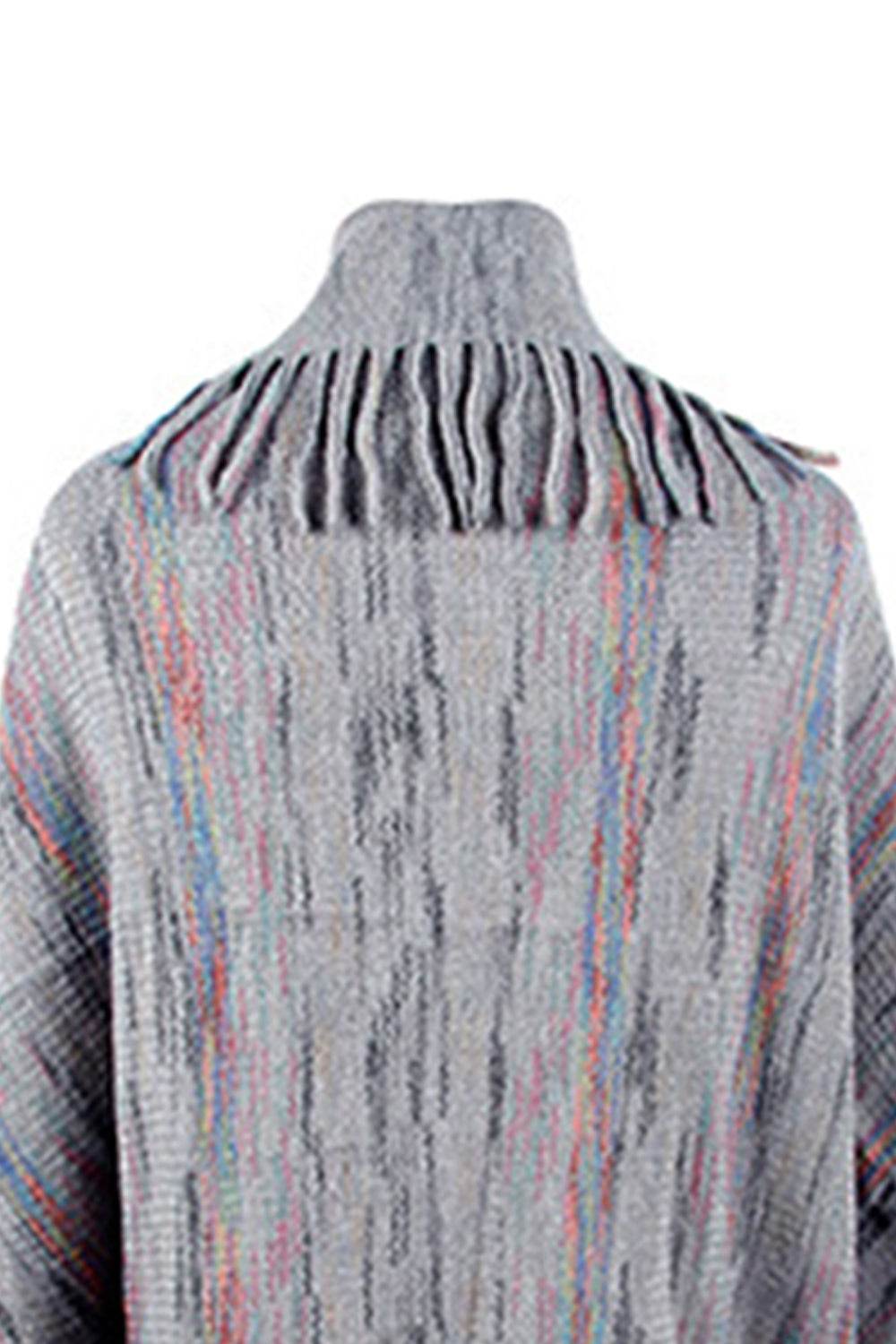 Fringe Detail Printed Poncho - Delanoir