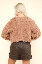 VERY J Shaggy Yarn Knit Zip Up Jacket - Delanoir