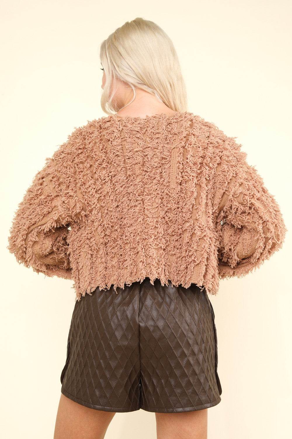 VERY J Shaggy Yarn Knit Zip Up Jacket - Delanoir