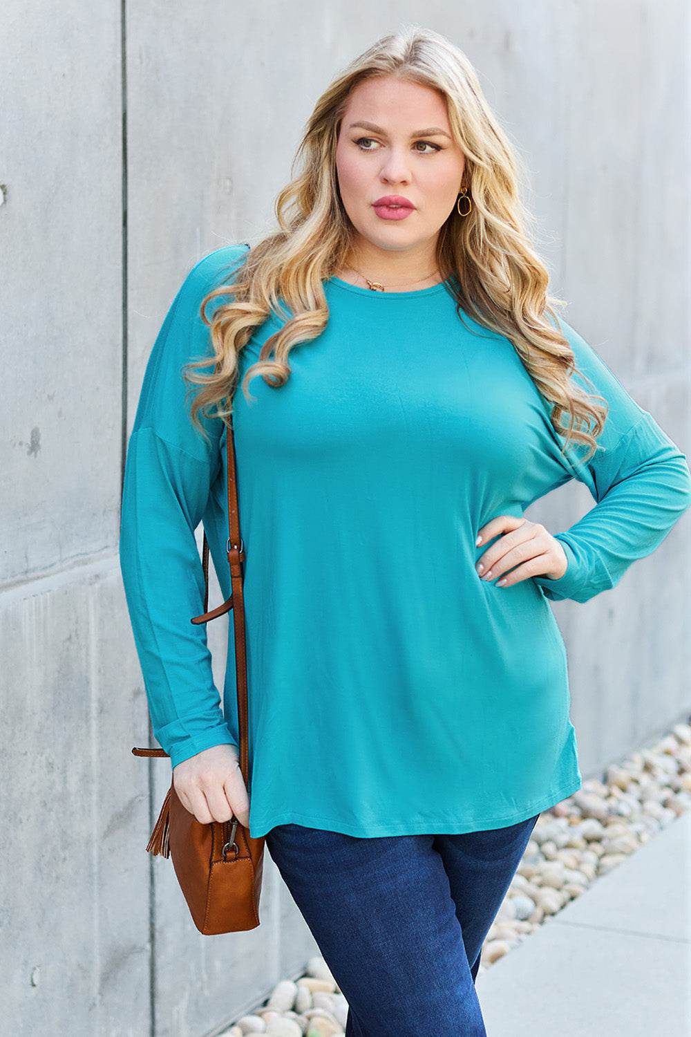 Basic Bae Full Size Round Neck Dropped Shoulder T-Shirt - Delanoir