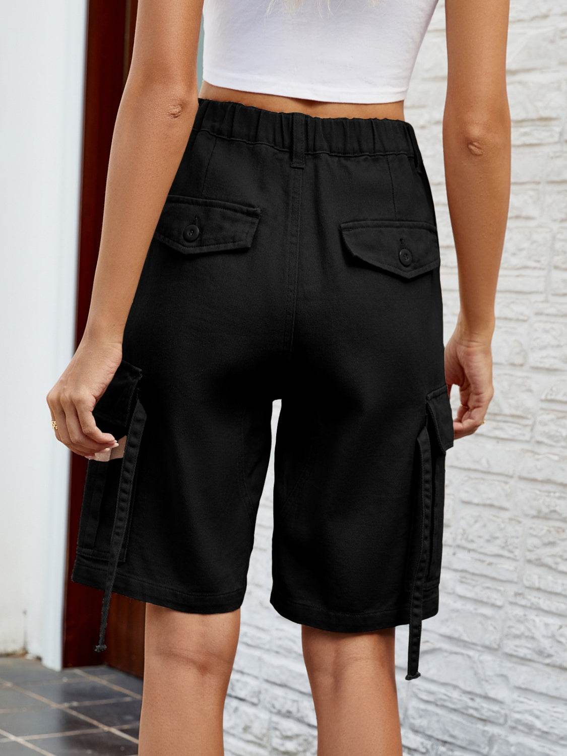 High Waist Denim Shorts with Pockets - Delanoir