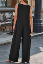 Full Size V-Neck Wide Strap Jumpsuit - Delanoir
