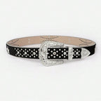 PU Leather Inlaid Rhinestone Belt - Delanoir