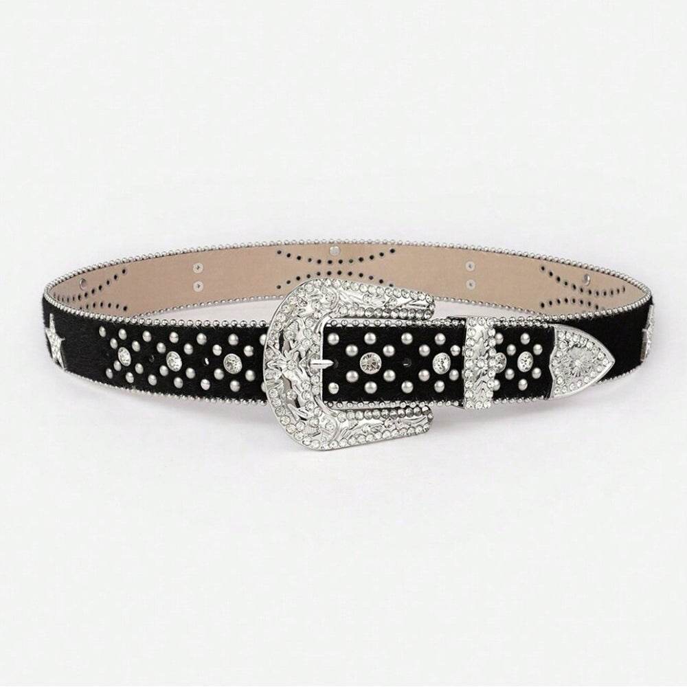 PU Leather Inlaid Rhinestone Belt - Delanoir