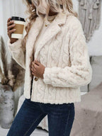 Fuzzy Button Up Collared Neck Jacket - Delanoir