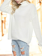 Turtleneck Drop Shoulder Long Sleeve Sweater - Delanoir