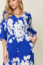Double Take Full Size Printed Tie Back Wide Leg Jumpsuit - Delanoir