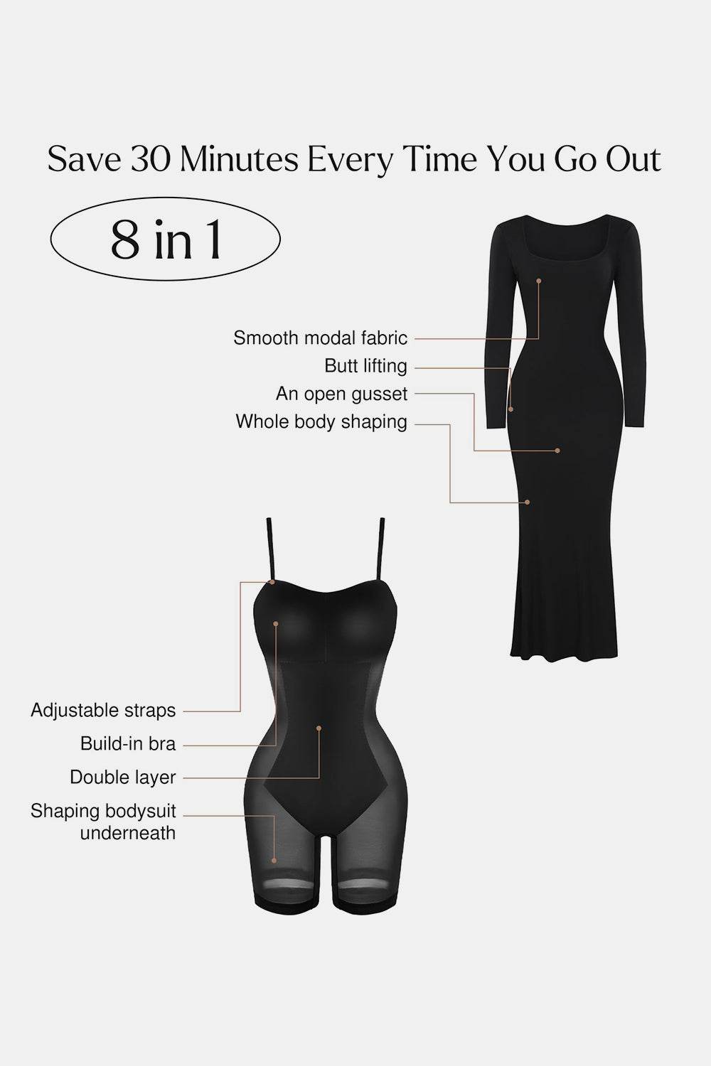 Basic Bae Built-In Shapewear Square Neck Long Sleeve Maxi Dress - Delanoir
