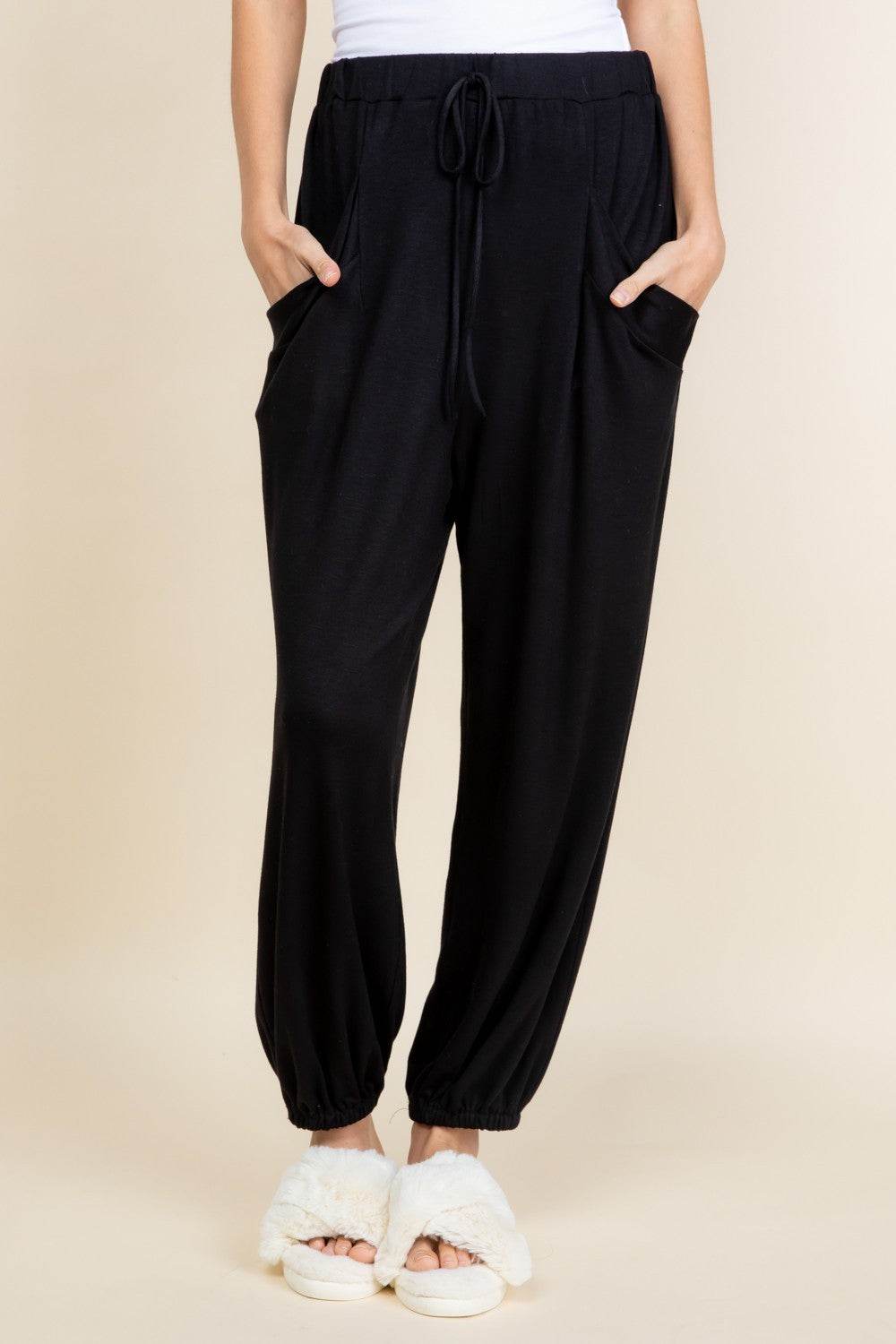 Super Lady Full Size Drawstring Elastic Waist Joggers with Pockets - Delanoir