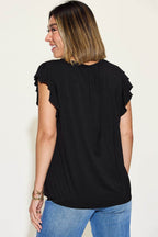 Basic Bae Full Size Bamboo Notched Ruffled Short Sleeve T-Shirt - Delanoir
