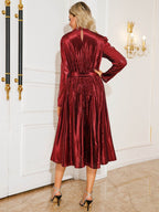 Tie Waist Long Sleeve Midi Dress - Delanoir