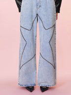 Studded Star Straight Jeans with Pockets - Delanoir