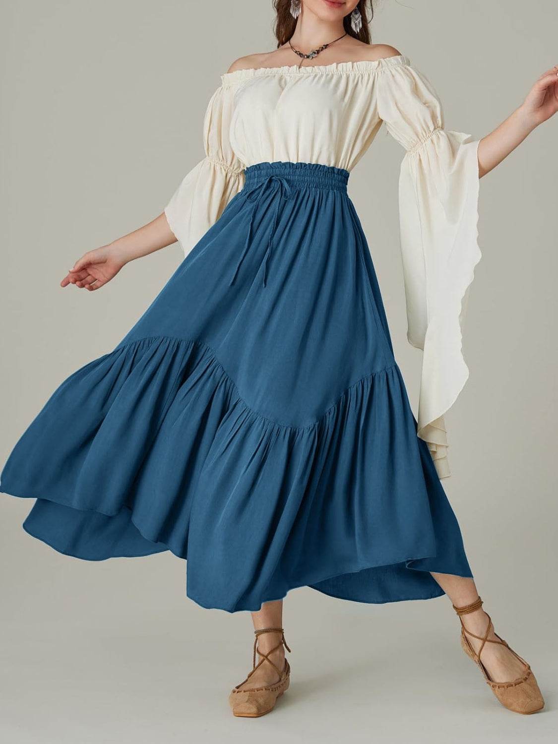 Smocked Waist Band Ruched Layered Skirt - Delanoir