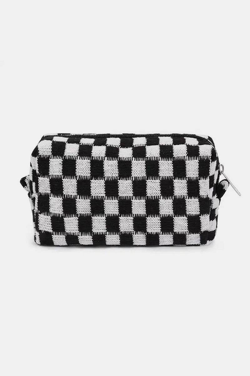 Zenana Checkered Pattern Knitted Cosmetic Pouch - Delanoir
