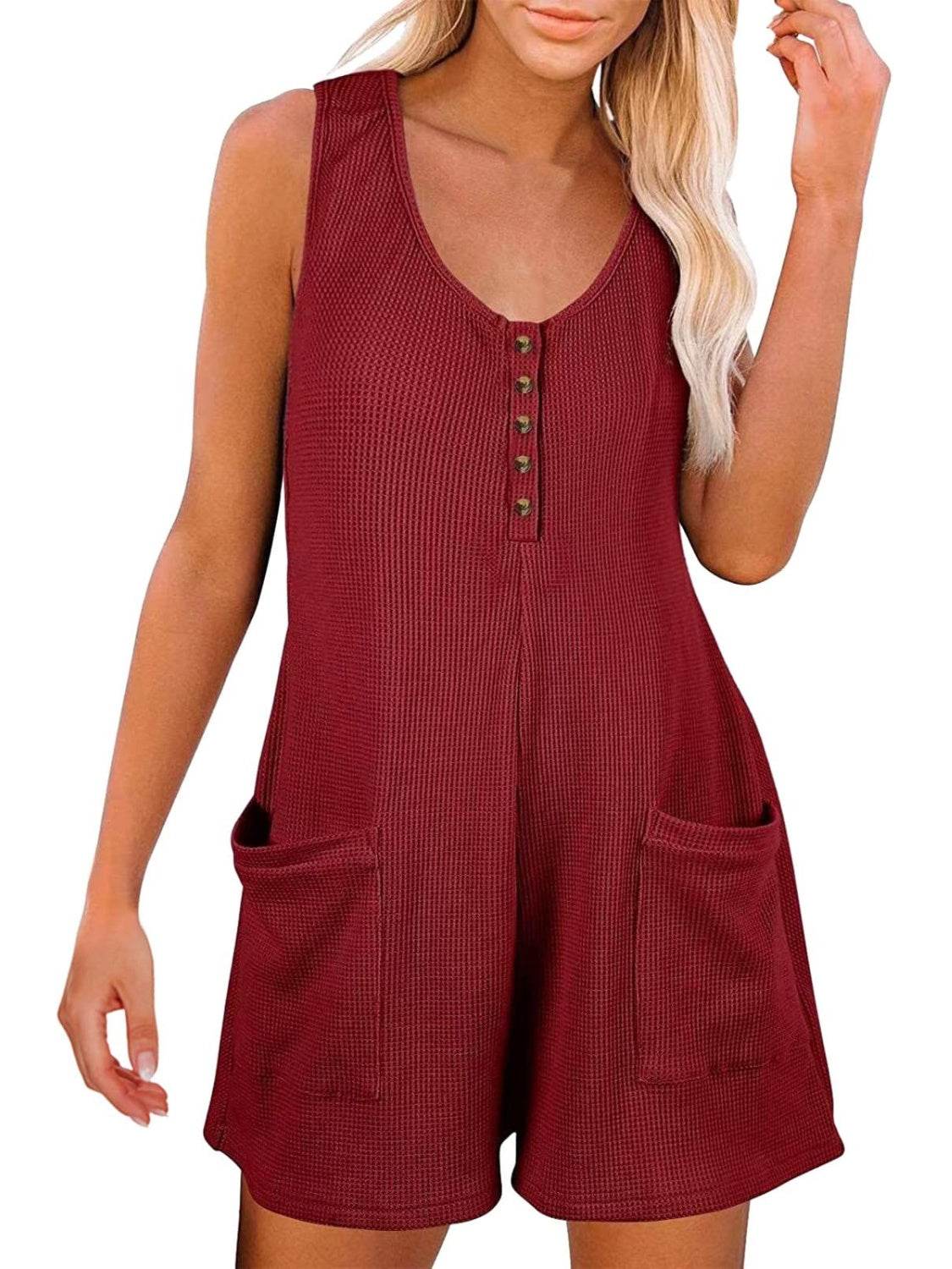 Full Size Pocketed Scoop Neck Sleeveless Romper - Delanoir