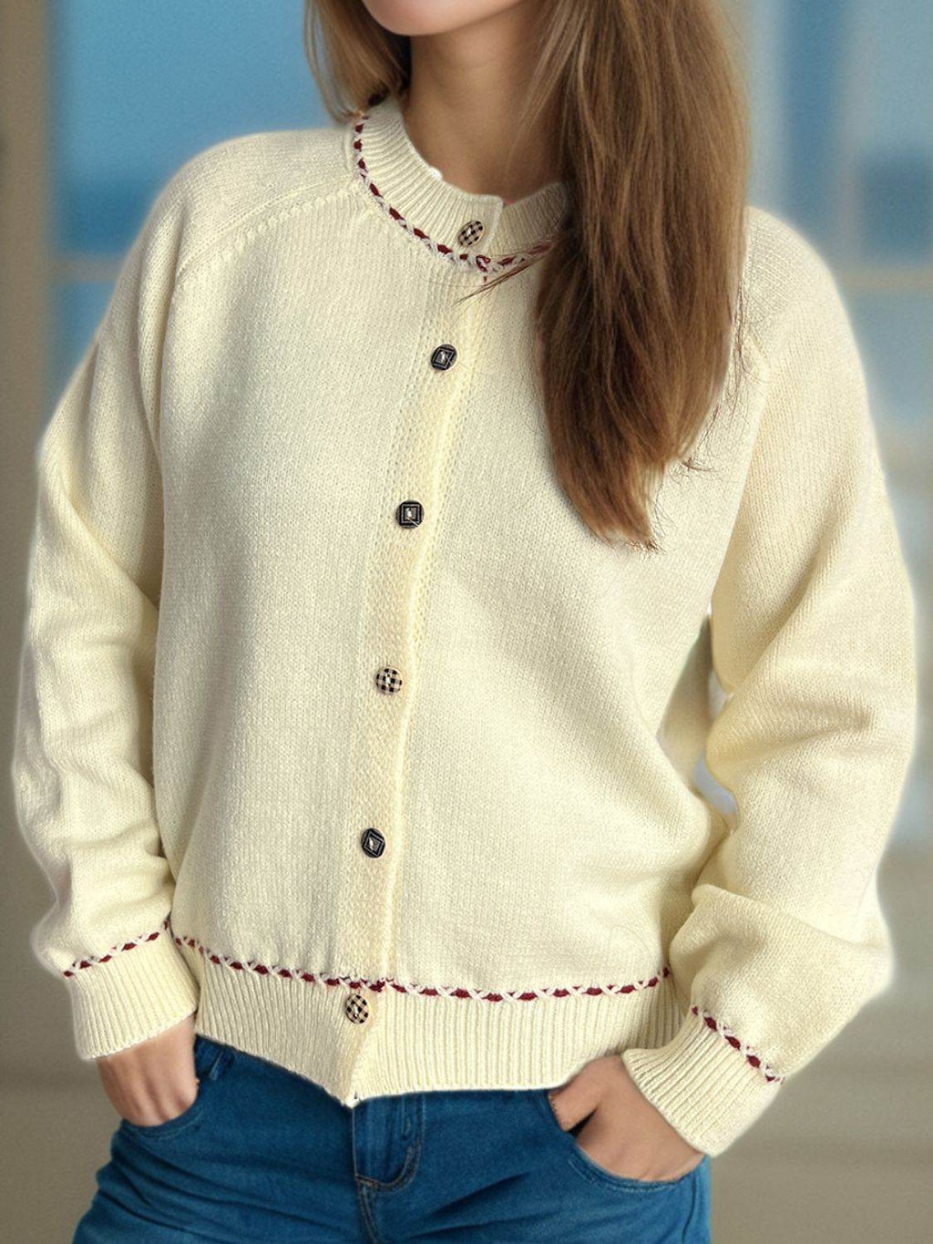 Button Down Long Sleeve Cardigan - Delanoir
