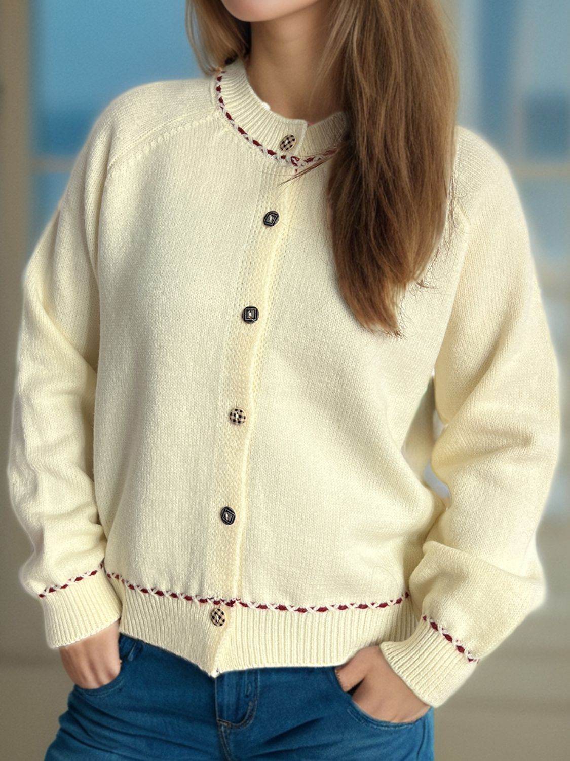 Button Down Long Sleeve Cardigan - Delanoir