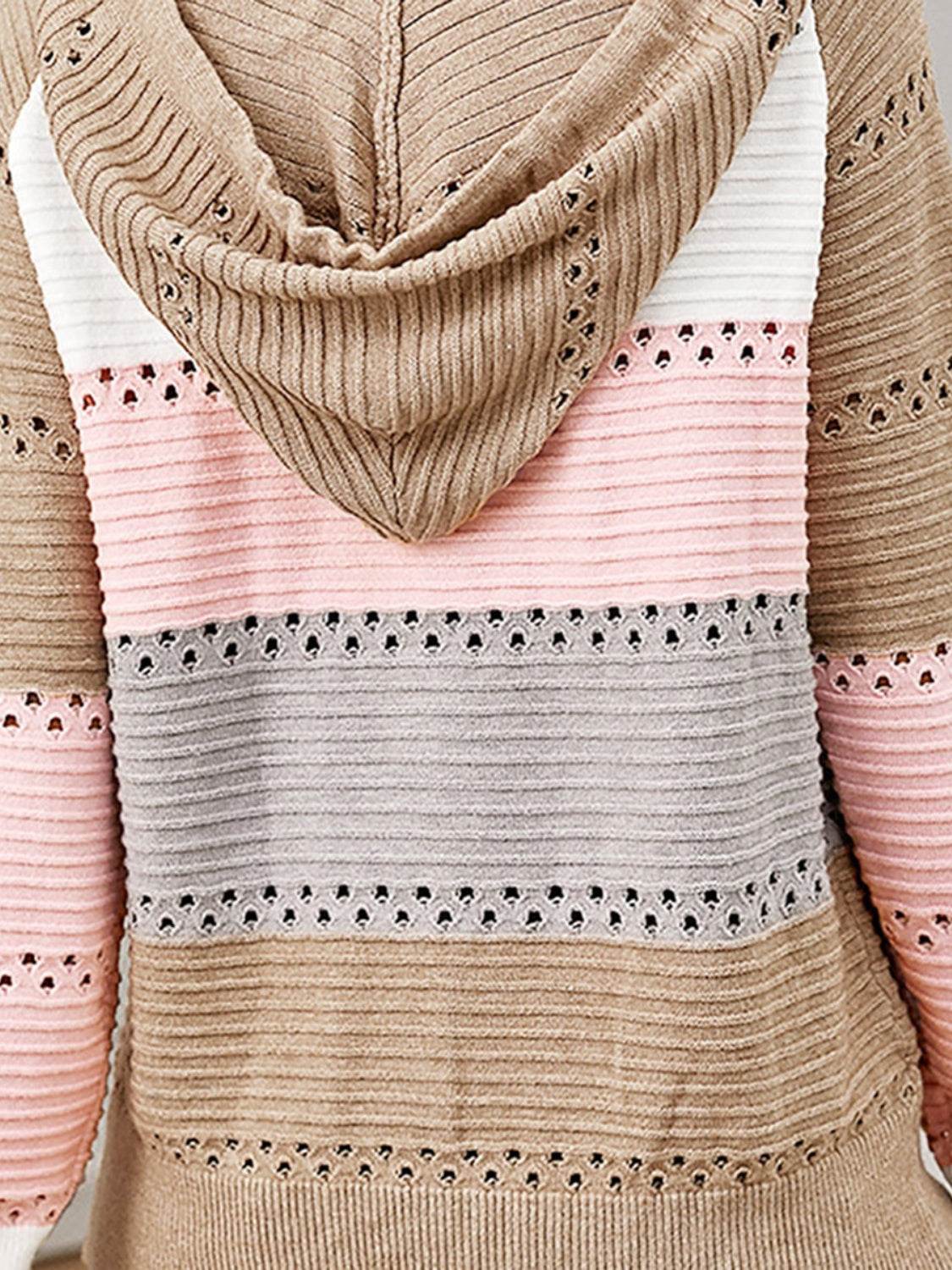 Color Block Drawstring Hooded Sweater - Delanoir