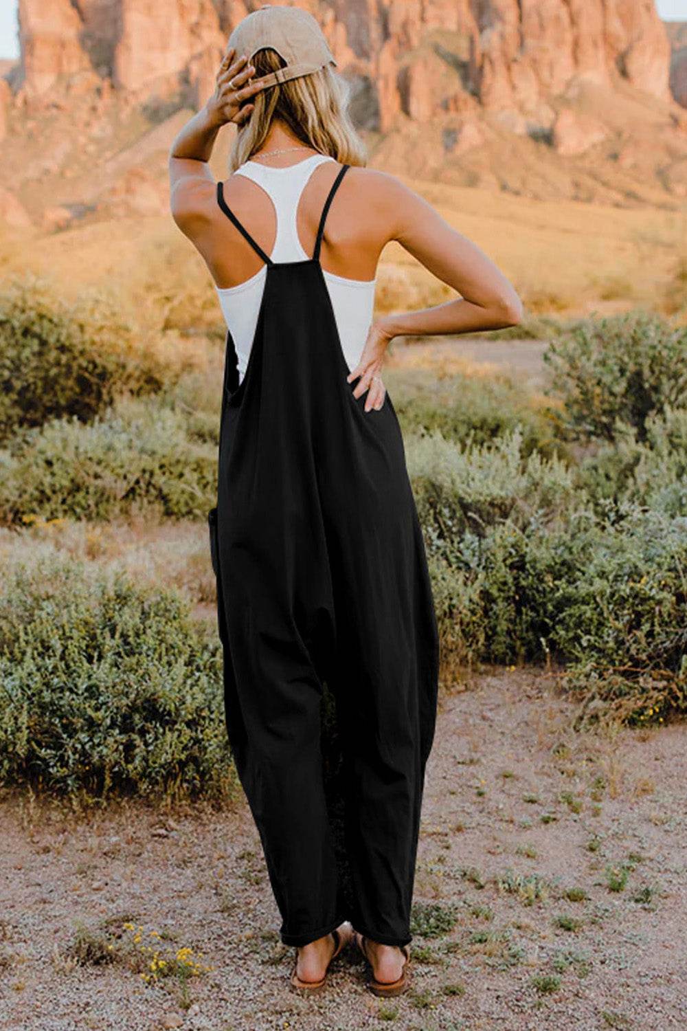 Double Take Full Size V-Neck Sleeveless Jumpsuit with Pockets - Delanoir