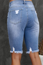Distressed Frayed Hem Denim Bermuda Shorts - Delanoir