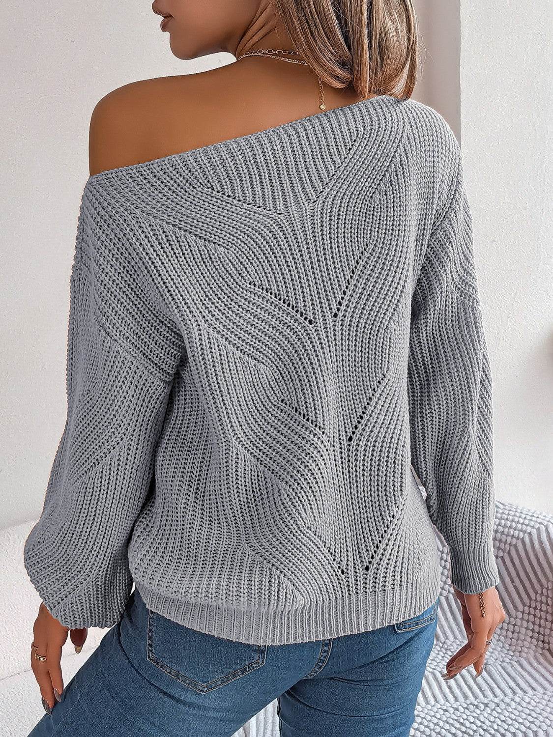 Openwork Long Sleeve Sweater - Delanoir
