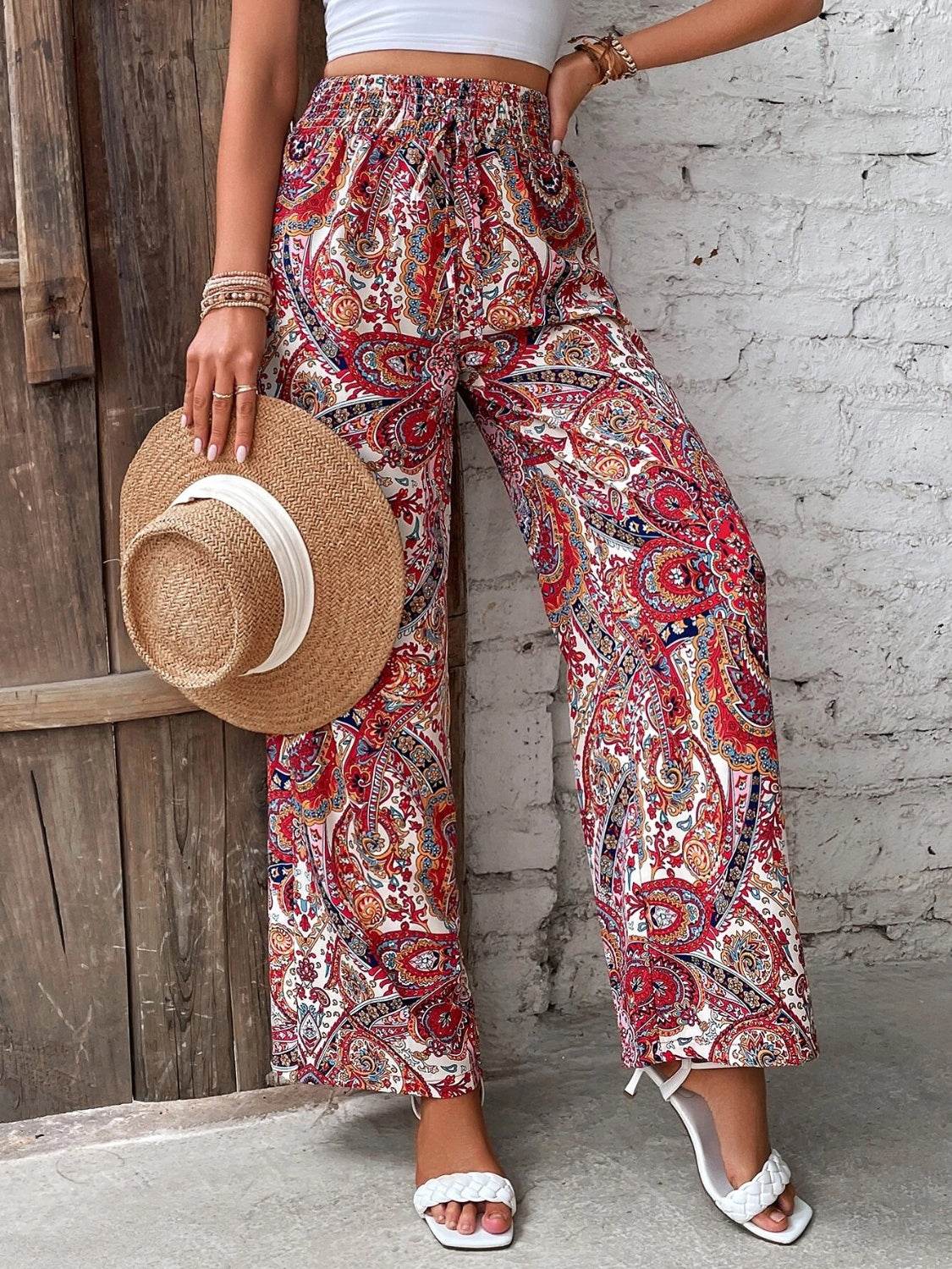 Printed Wide Leg Pants - Delanoir
