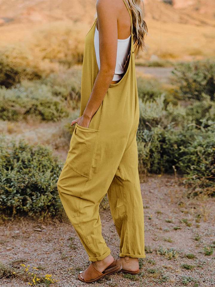 Double Take Full Size Sleeveless V-Neck Pocketed Jumpsuit - Delanoir