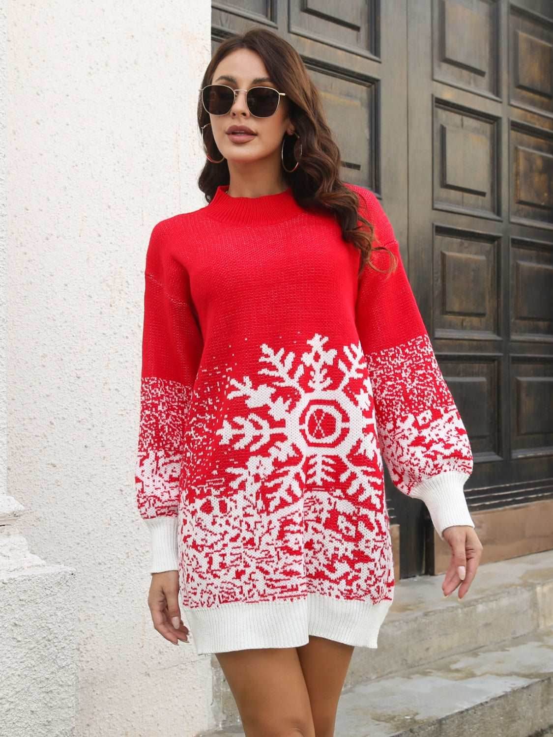 Snowflake Pattern Sweater Dress - Delanoir