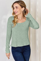 Basic Bae Full Size Ribbed Long Sleeve T-Shirt - Delanoir