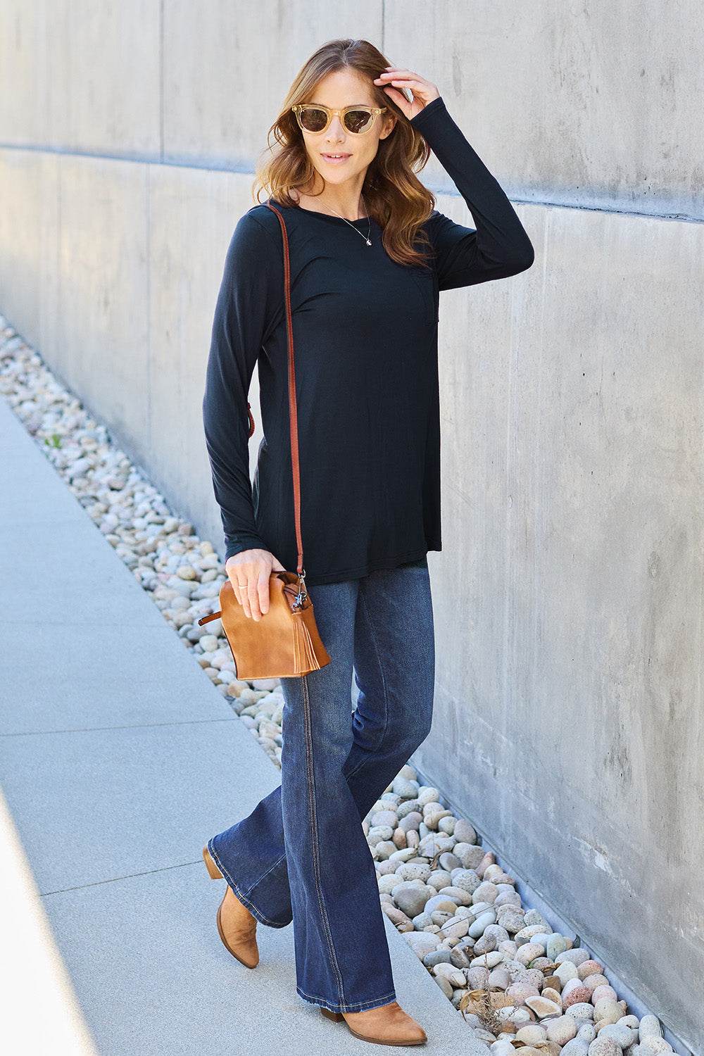 Basic Bae Full Size Round Neck Long Sleeve Top - Delanoir