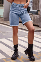 Raw Hem Denim Shorts with Pockets - Delanoir
